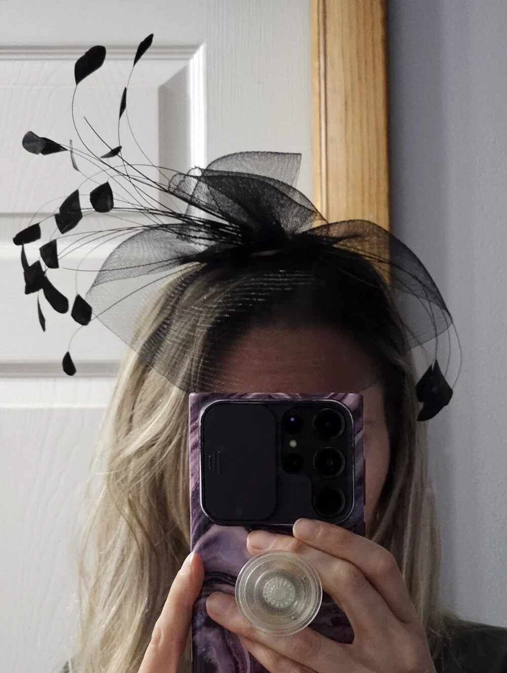 Black Fascinator Headpiece Headband Kentucky Derby Garden Party Mesh Feather
